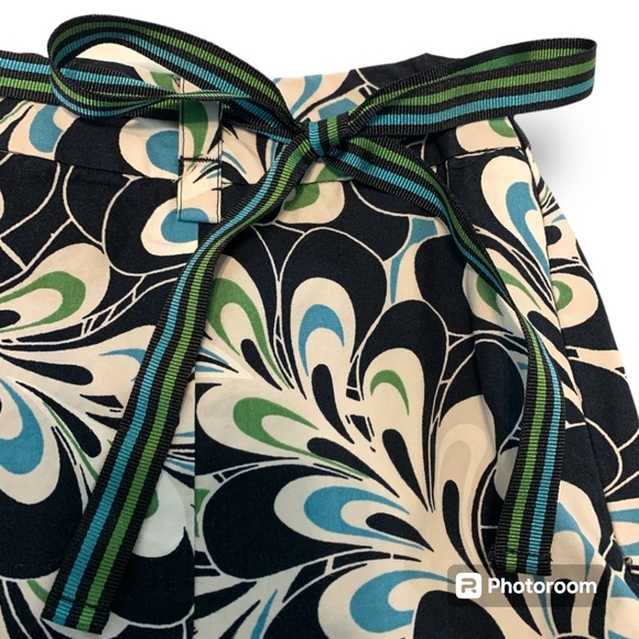 NWOT Loft Pleated Size 4P Black Blue Paisley Belted Knee Length Skirt - Picture 4 of 7